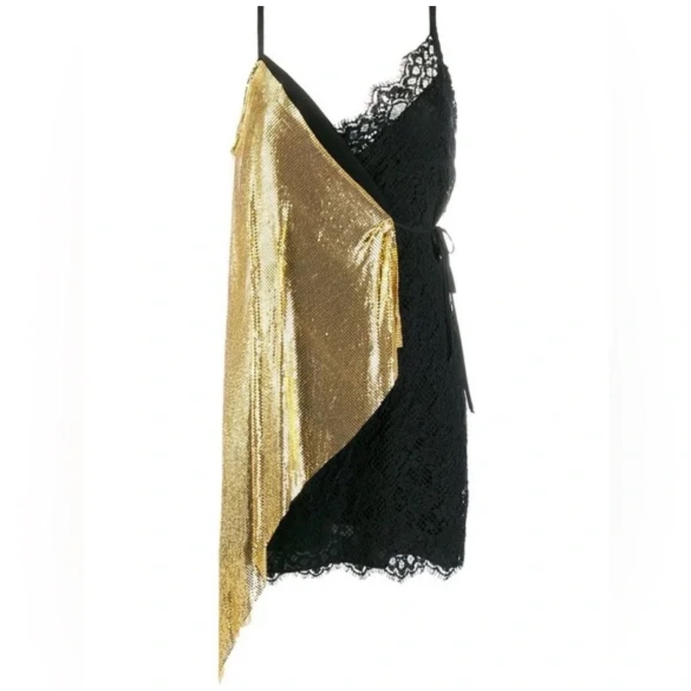 Pinko Mixed Media Lace, Gold Metal Dress IT 44